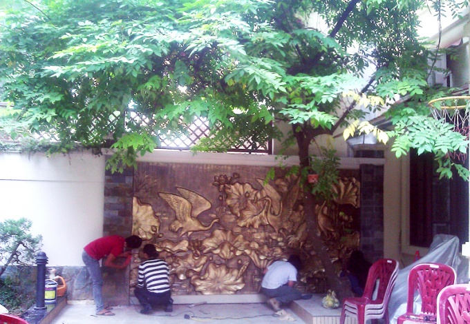 Tranh phù điêu sen hạc
