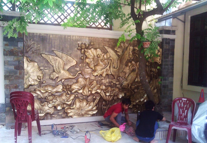 Tranh phù điêu sen hạc